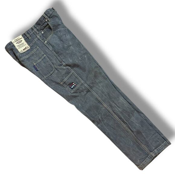 VTG Phat Farm Jeans Mens Phat Farmers Stone Washed Charcoal Tan Stitch 32/34